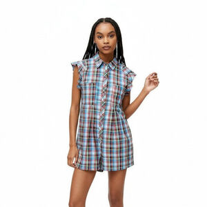 Urban Outfitters Zoey Check Short Sleeve Playsuit - XS